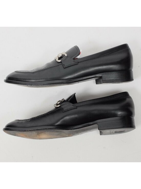 Salvatore Ferragamo 7.5 shoes loafer black leather GANCINI bit logo horse